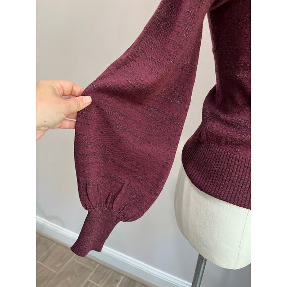 Elan Burgundy Metallic Cut Out Turtleneck Long Sleeve Sweater Knit Pullover Sz S - Picture 8 of 9
